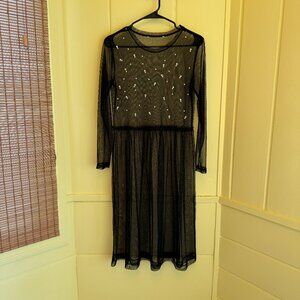 Vintage Black Sheer Dress with Pearl Detail, No Size/Tag